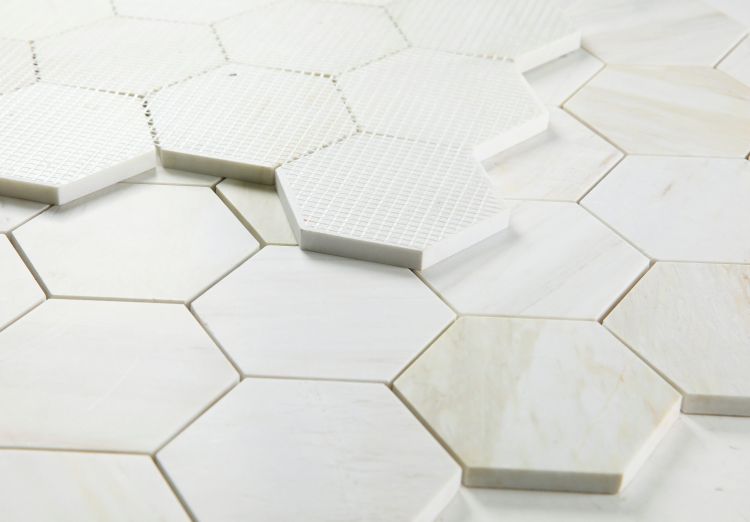 Hexagon Wooden White Honed 4 x 4 12 x 13.75